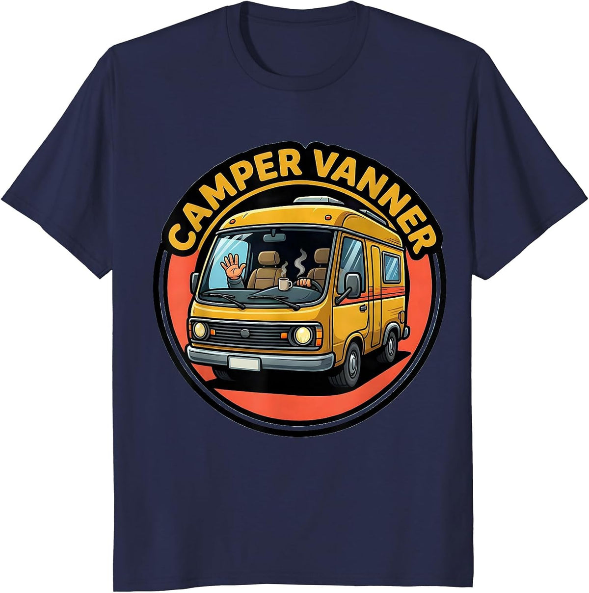 Camper Vanner Cartoon Van Life Road Trip Enthusiast T-Shirt - Navy Blue