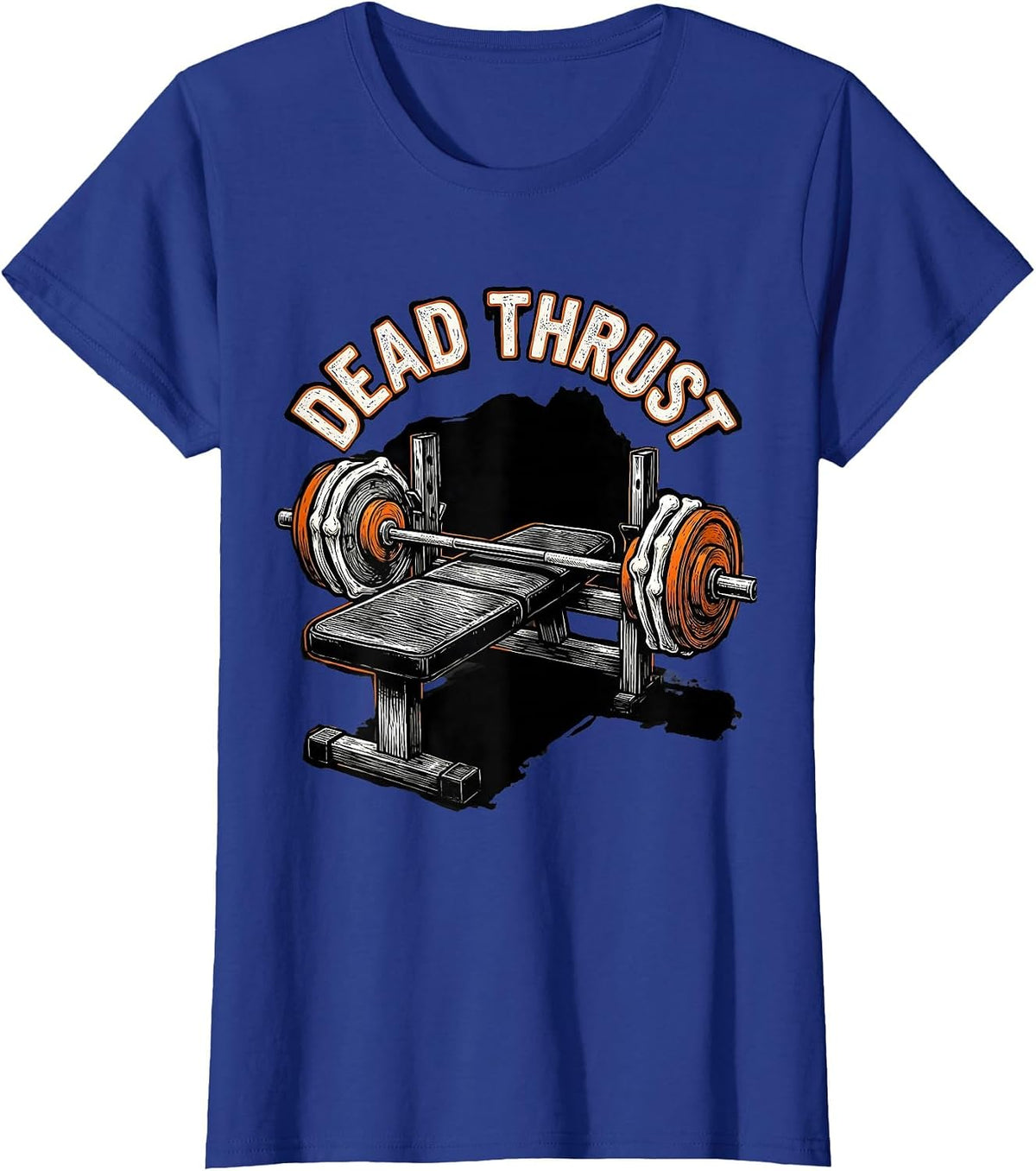 Women's Dead Thrust Linocut Halloween Gym Workout Ghost Pun Humor T-Shirt - Royal Blue