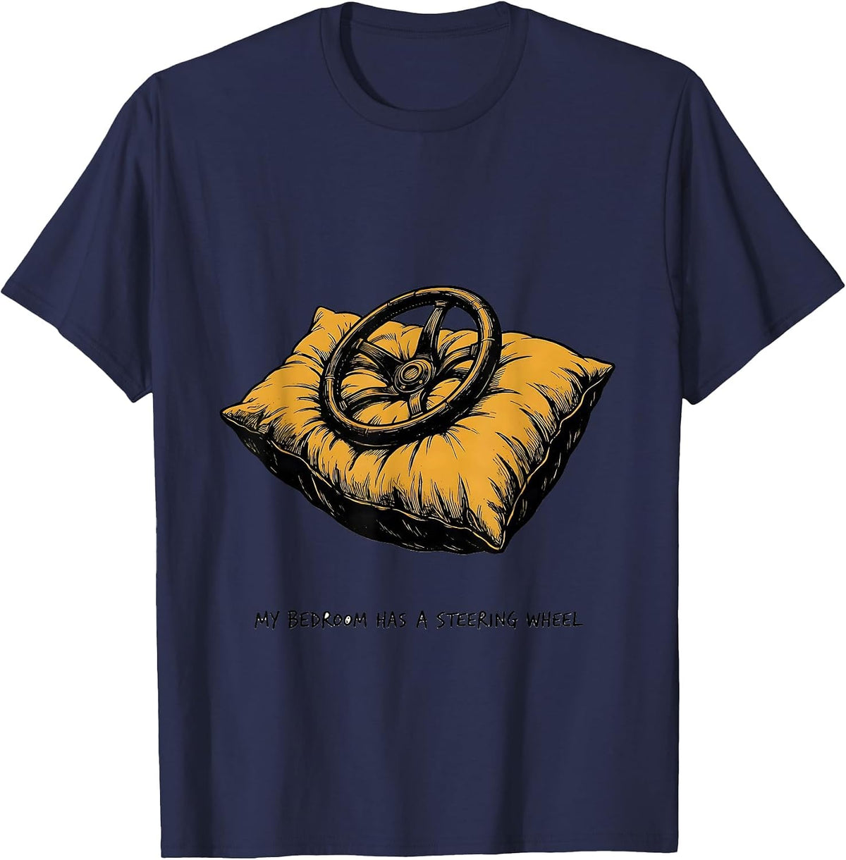 Men's My Bedroom Has A Steering Wheel Retro Van Life Nomads Camper T-Shirt - Navy Blue