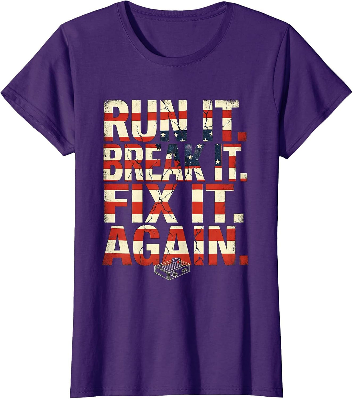 Women's Run It Break It Fix It Again RC Racing American Flag T-Shirt - Purple