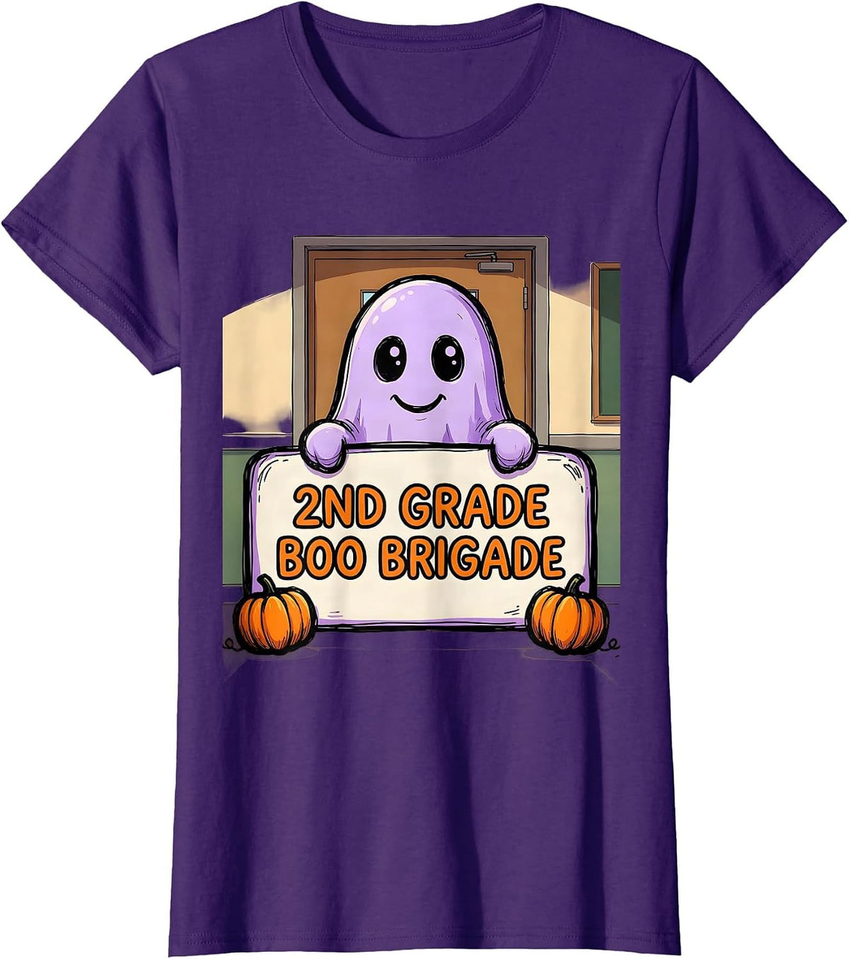 Women's 2nd Grade Boo Brigade Spooky Second Grade Halloween Teacher T-Shirt - Purple
