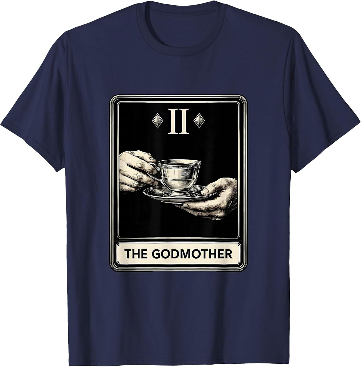 Men's The Godmother Funny Tarot Card Parody Family Role Humor T-Shirt - Navy Blue
