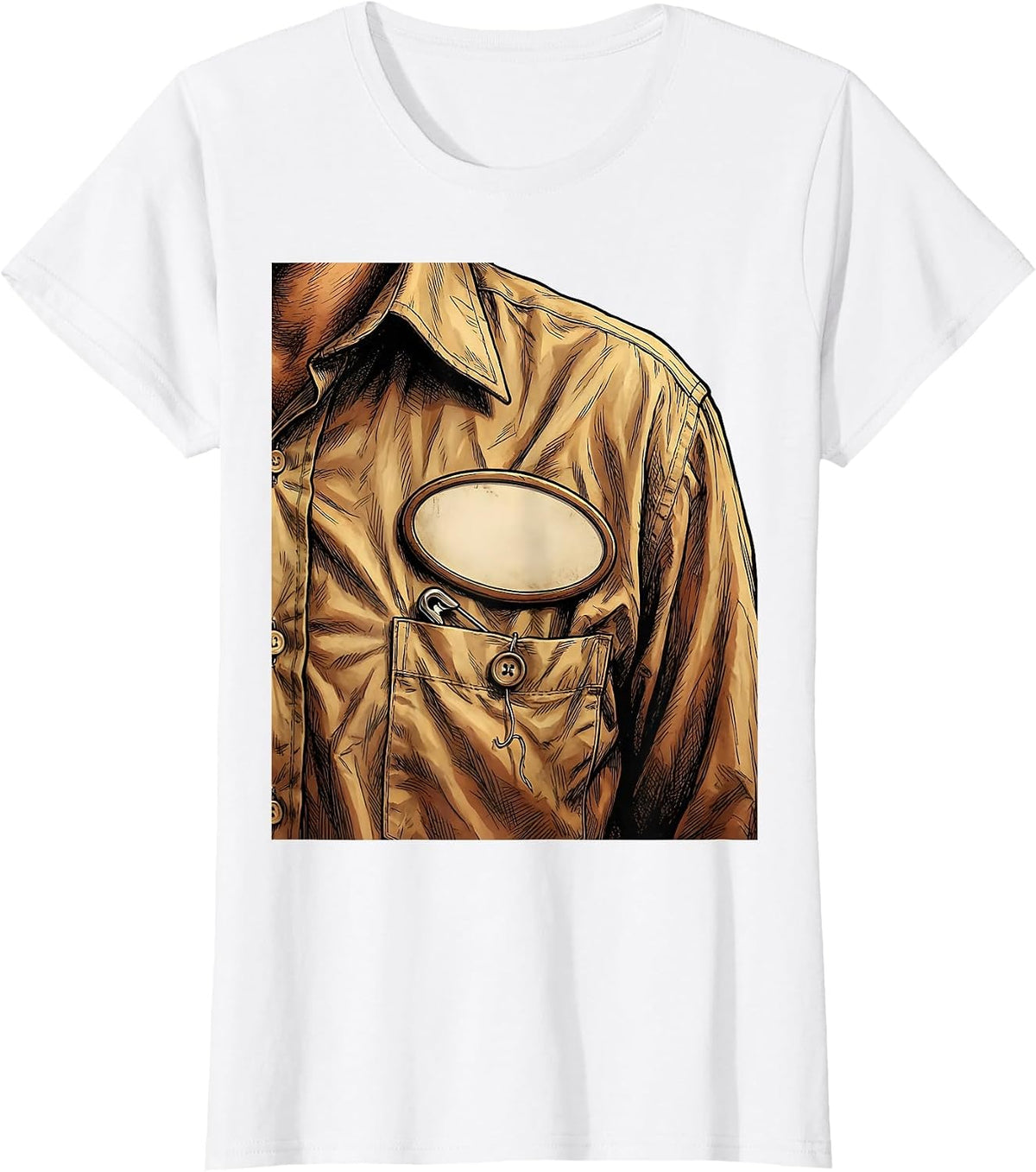 Substitute Teacher Pinned Badge Graphic T-Shirt - White