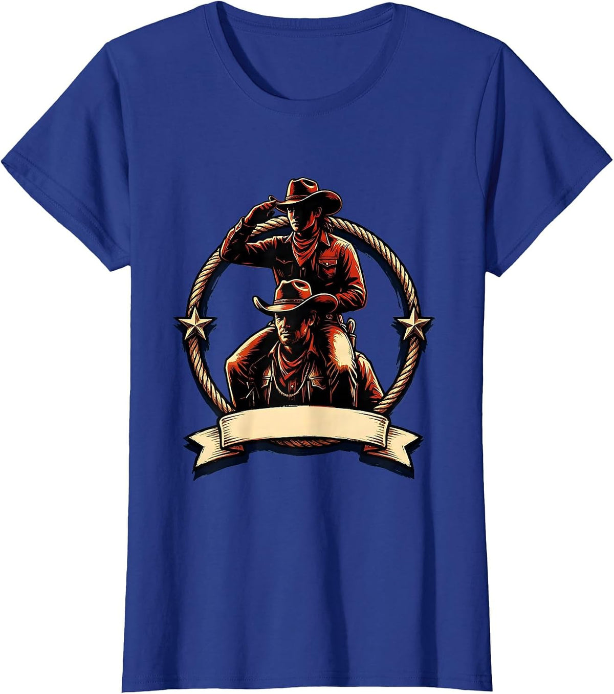 Women's Cowgirl Riding Cowboy Rodeo Graphic Tee T-Shirt - Royal Blue