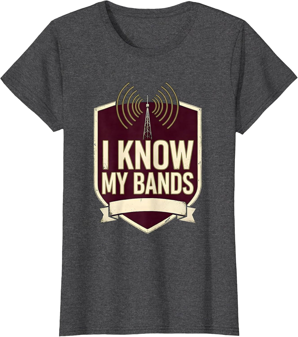 Women's I Know My Bands Ham Radio Operator Hobbyist Pride Emblem T-Shirt - Dark Heather Grey
