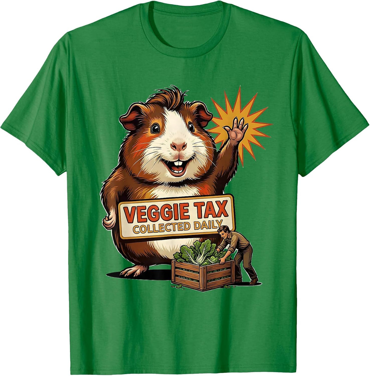 Men's Veggie Tax Collected Daily Funny Guinea Pig Pet Lover Humor T-Shirt - Kelly Green