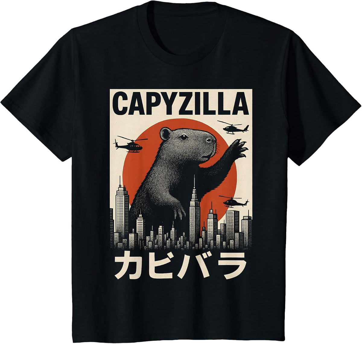 Capybara Funny Capyzilla Boys Girls Men Kids T-Shirt - Black