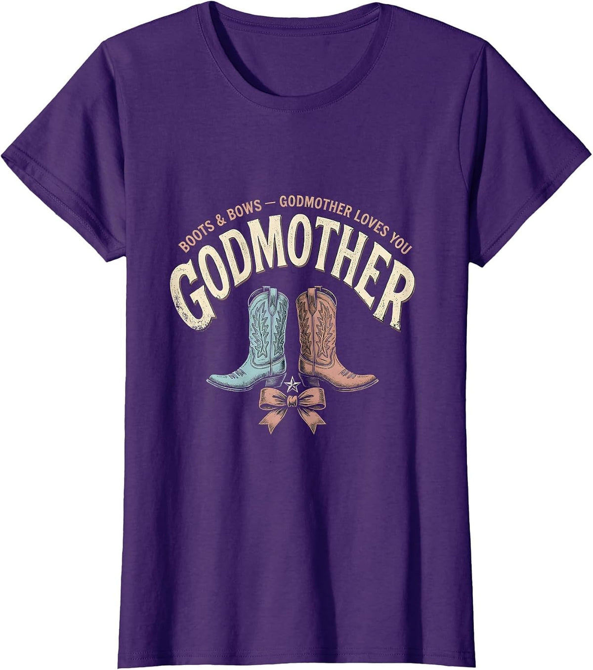 Women's Boots & Bows Godmother Loves You Vintage Western Gender T-Shirt - Purple