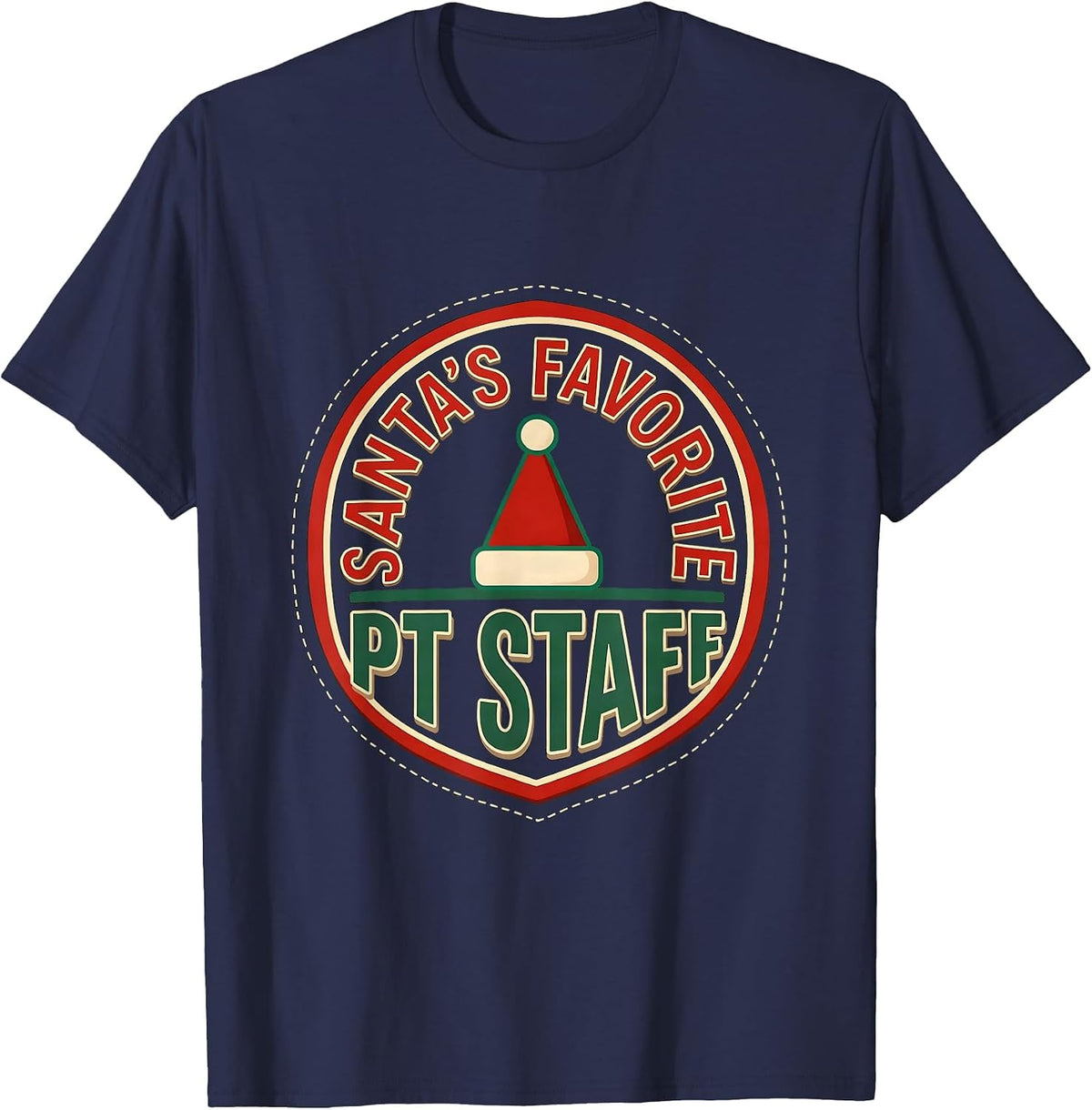 Men's Santa's Favorite PT Staff Funny Physical Therapy Christmas T-Shirt - Navy Blue