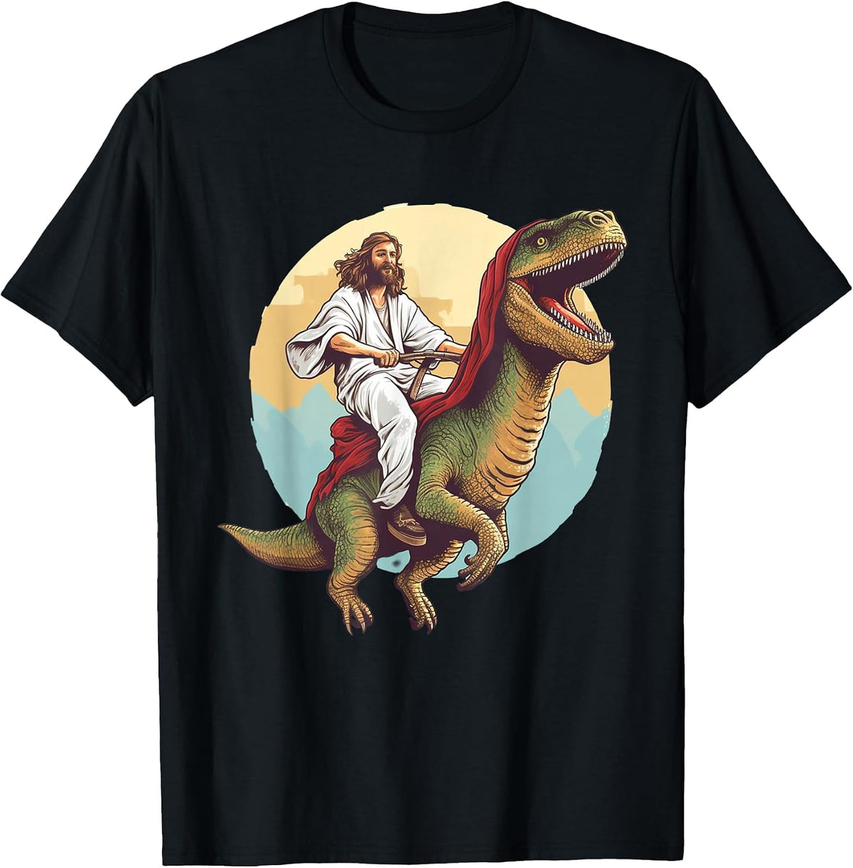 Jesus Riding a Dinosaur Meme Dino Lover Tyrannosaurus Rex T-Shirt - Black