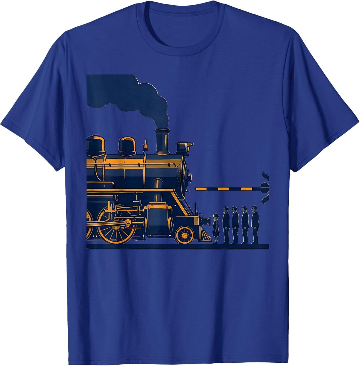 Oversized Locomotive Family Portrait Train Enthusiast Humor T-Shirt - Royal Blue