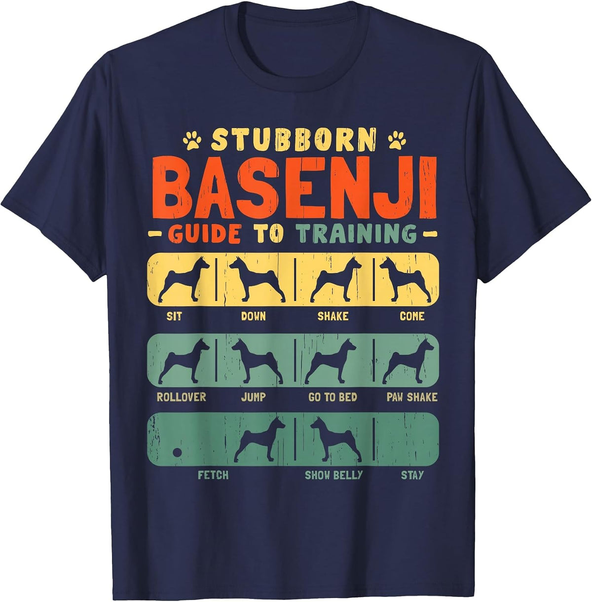Basenji Mama Dad Funny Stubborn Vintage Tricks Dog T-Shirt - Navy Blue
