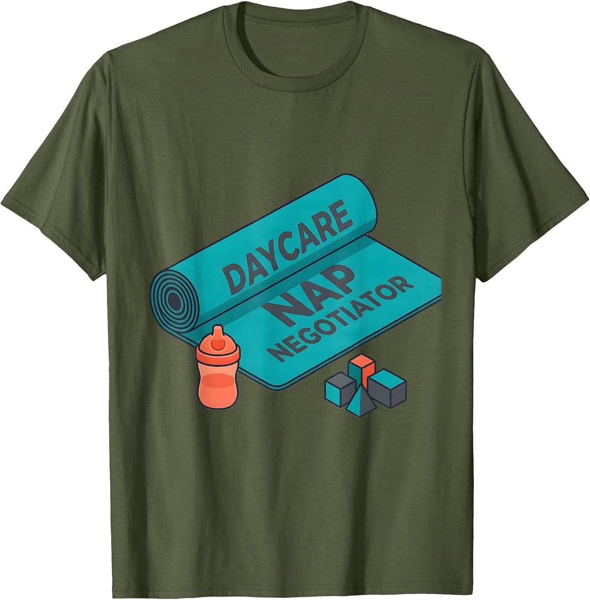 Daycare Nap Negotiator Funny Childcare Provider Teacher Gift T-Shirt - Olive Green
