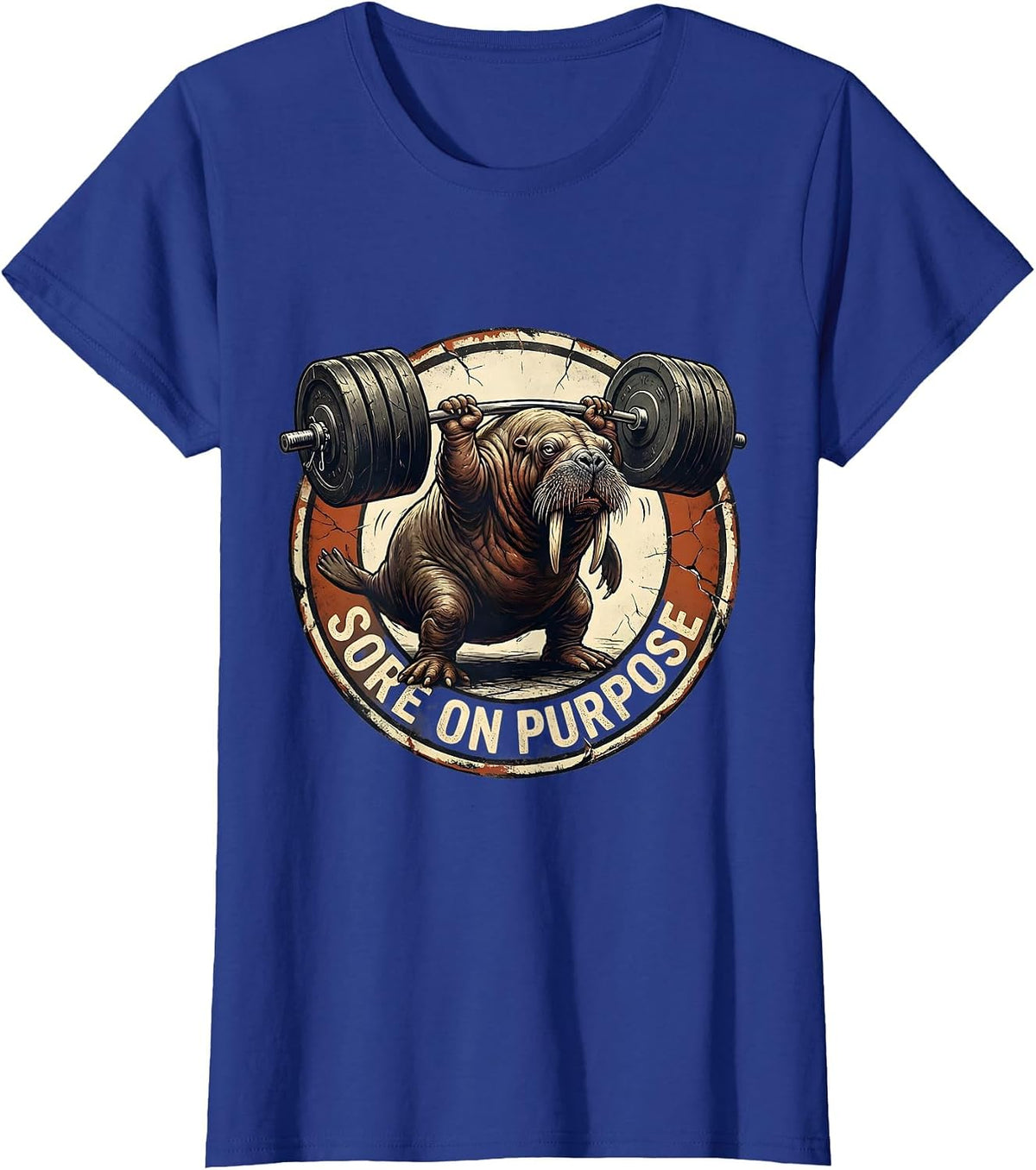 Women's Sore On Purpose Distressed Funny Gym Weightlifting Workout T-Shirt - Royal Blue
