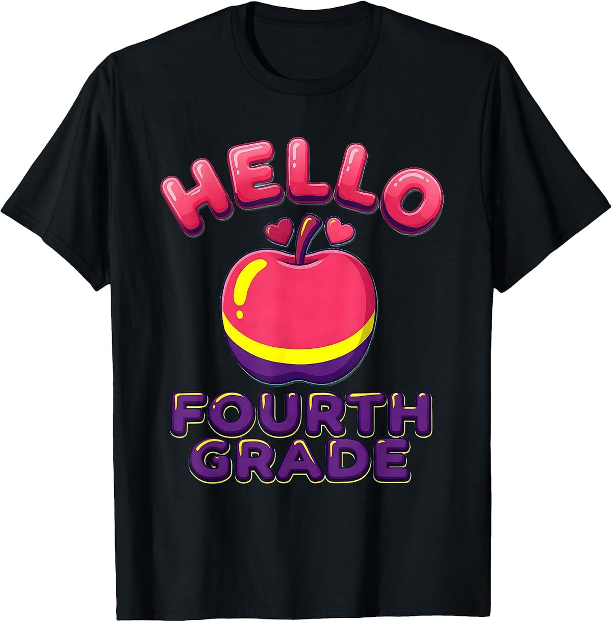 Men's Hello Fourth Grade Leopard Teacher Back To School Girls T-Shirt - Black