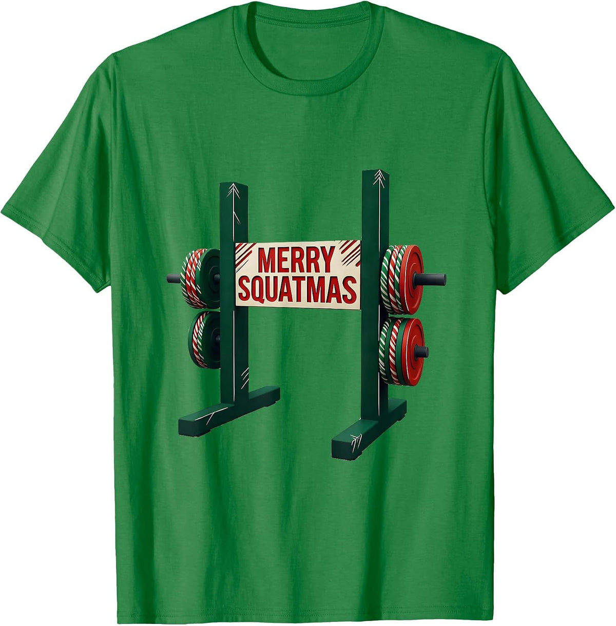 Men's Merry Squatmas Funny Christmas Gym Weightlifting Workout T-Shirt - Kelly Green