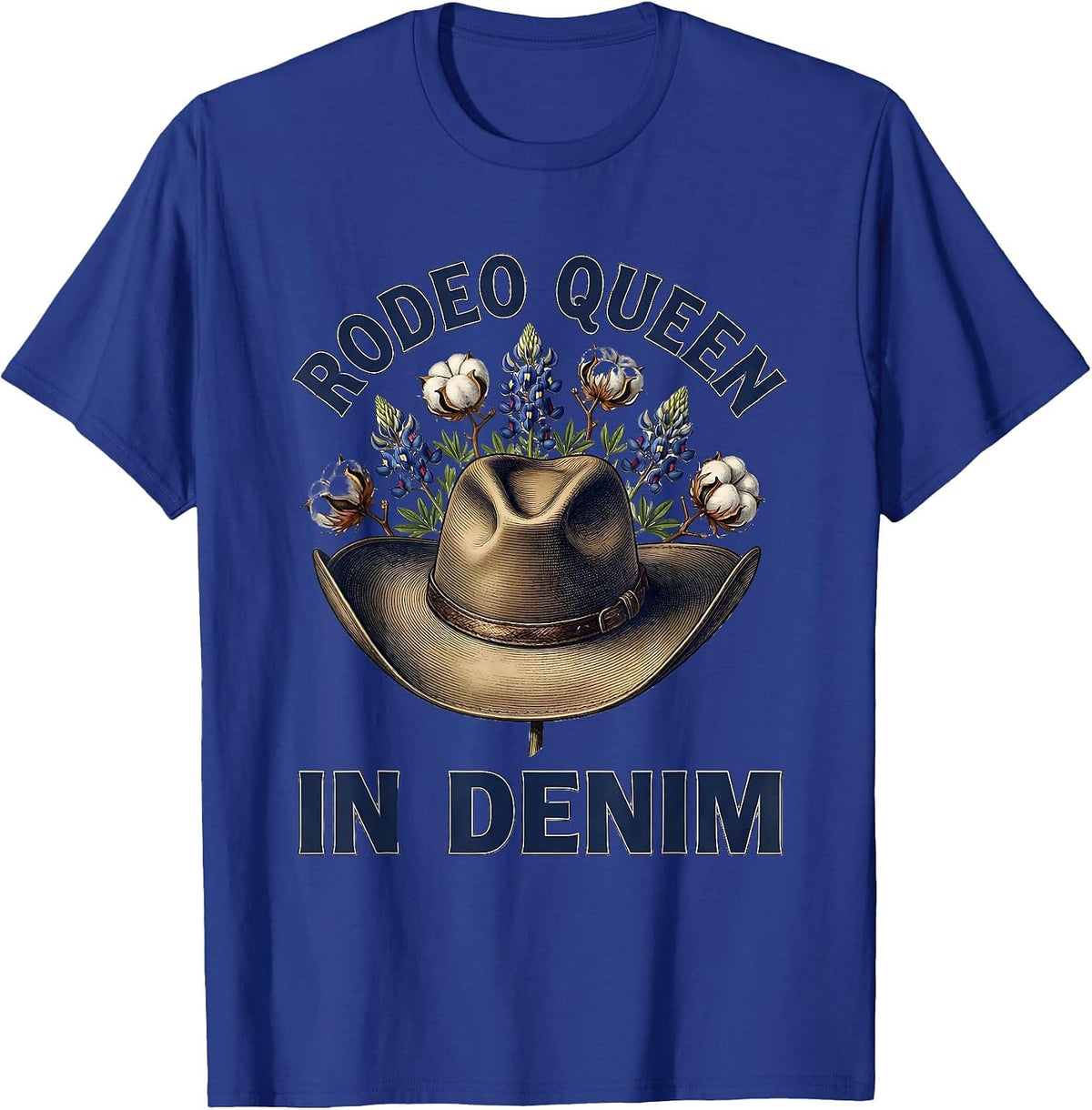 Men's Rodeo Queen In Denim Cowgirl Design T-Shirt - Royal Blue