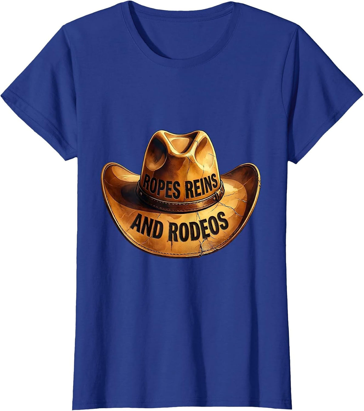 Women's Ropes Reins and Rodeos Cowgirl Design T-Shirt - Royal Blue