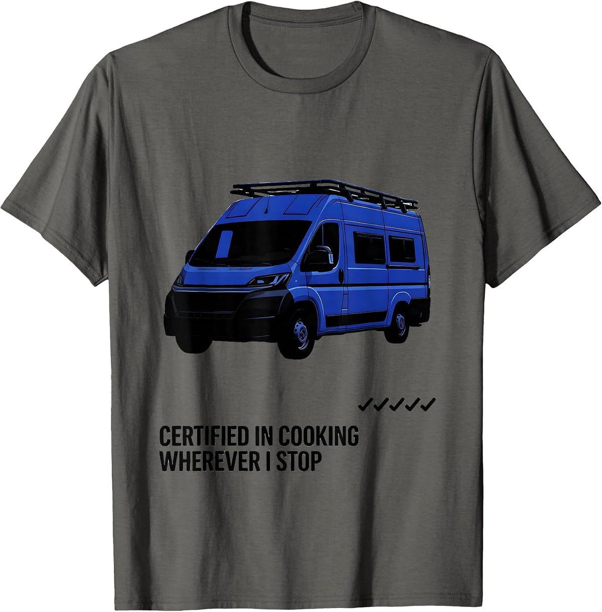 Certified In Cooking Wherever I Stop Retro Van Life Road T-Shirt - Asphalt Grey