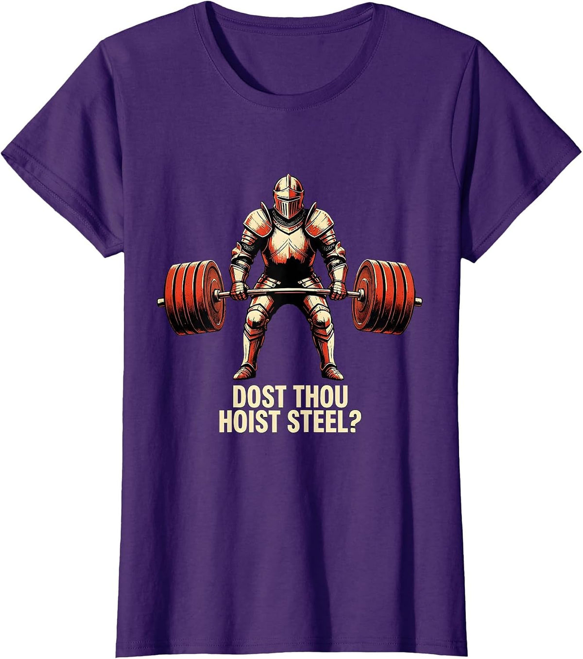Women's Dost Thou Hoist Steel Stencil Graphic Funny Gym Medieval T-Shirt - Purple