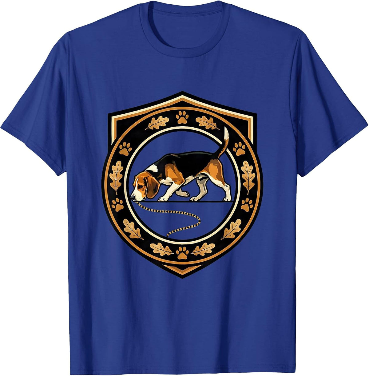 Men's Beagle On The Hunt Nose-Down Scent Trail Design T-Shirt - Royal Blue