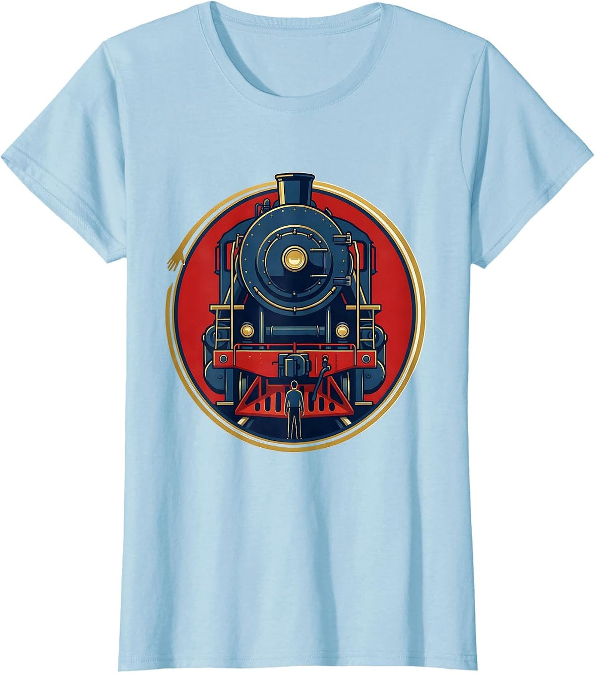 Railway Emblem Locomotive Humor Train Enthusiast T-Shirt - Baby Blue