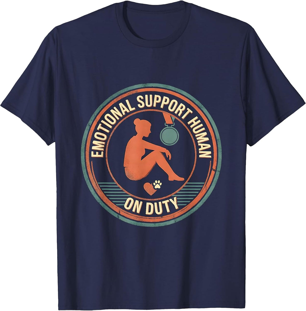 Emotional Support Human On Duty Funny Counselor Therapist T-Shirt - Navy Blue