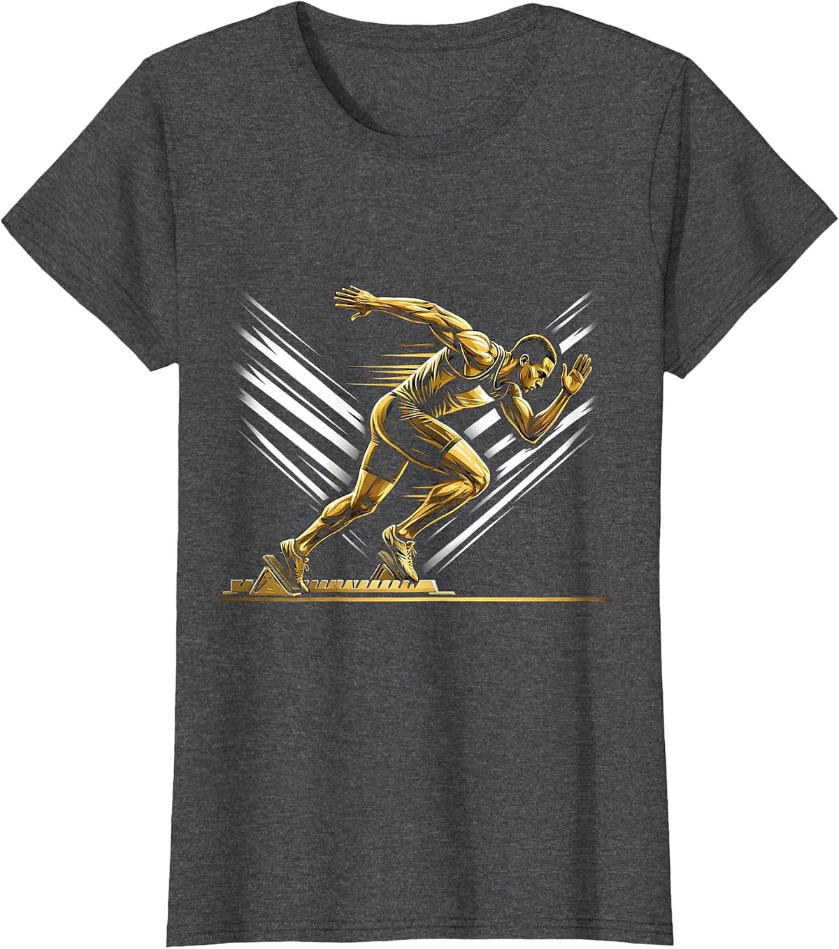Women's Sprinter Exploding Off Starting Blocks Design T-Shirt - Dark Heather Grey