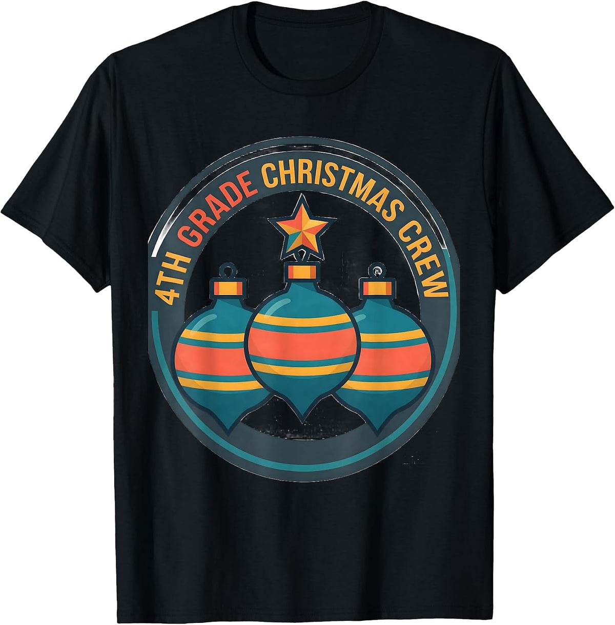 Men's 4th Grade Christmas Crew Funny Teacher Humor School Staff T-Shirt - Black