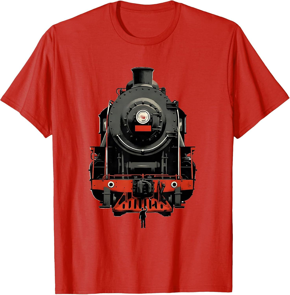 Men's Enormous Locomotive Minimalist Train Enthusiast Humor T-Shirt - Red