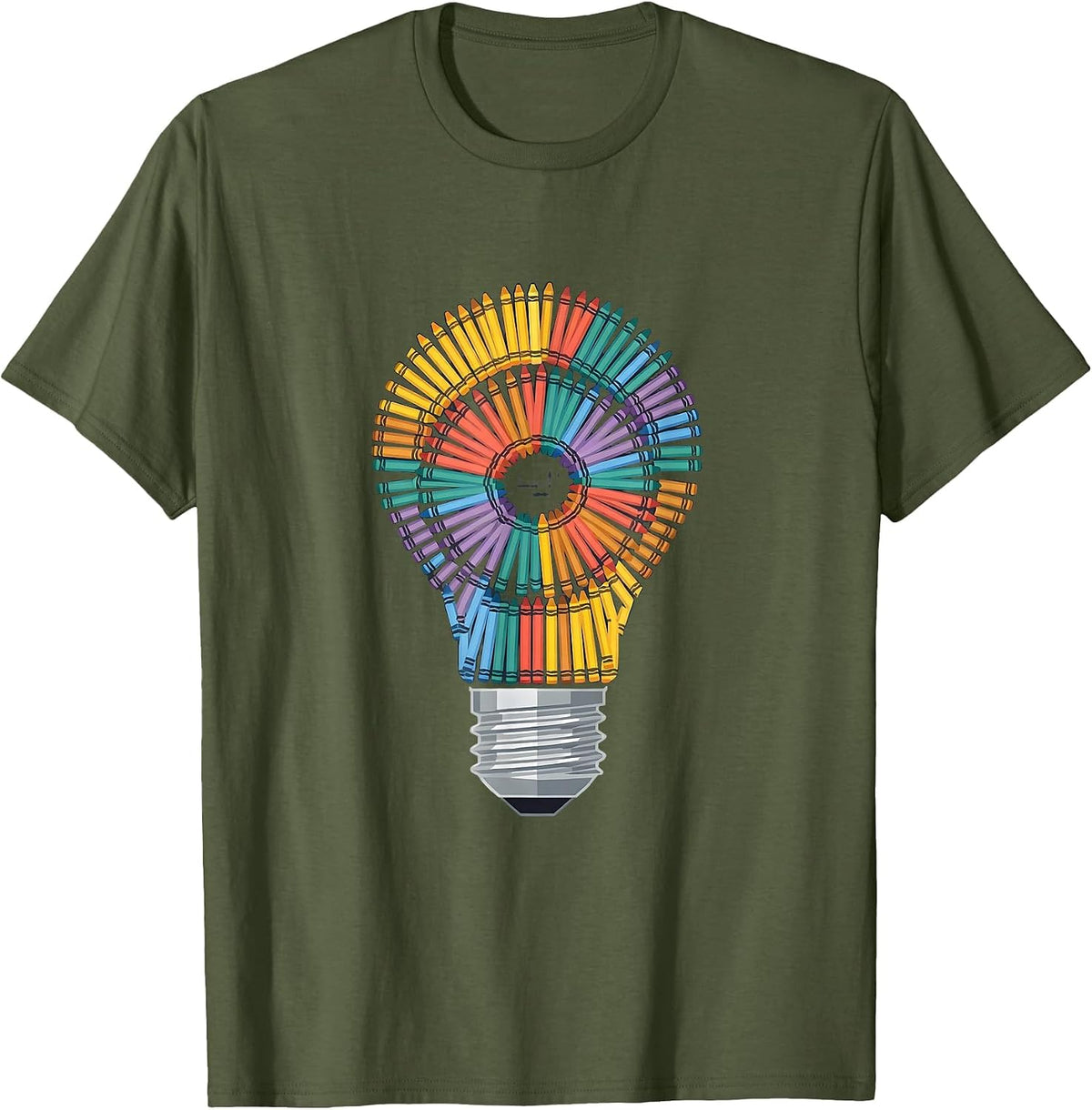 Men's Crayon Lightbulb Paraprofessional Graphic Design T-Shirt - Olive Green