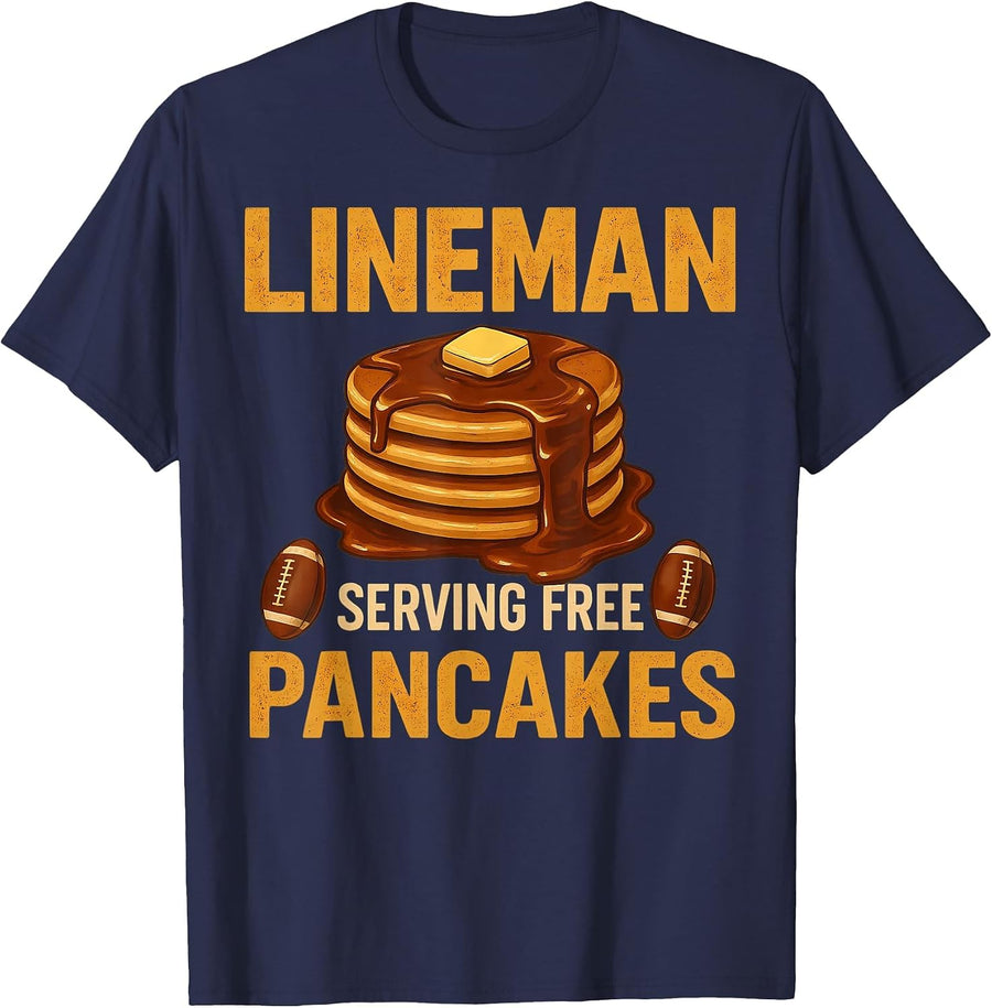 Lineman Serving Pancakes Daily Funny Vintage Football T-Shirt - Navy Blue
