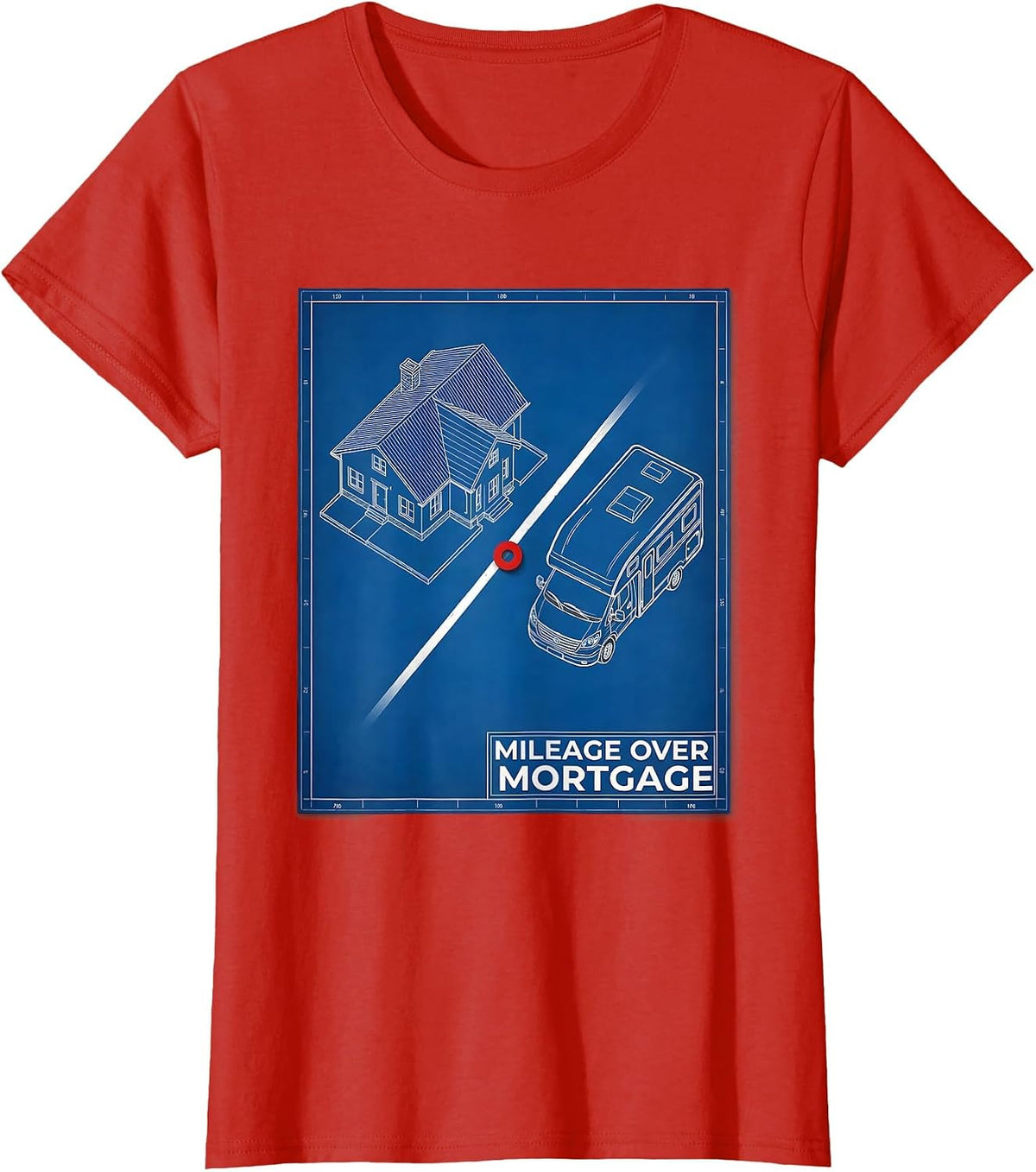 Women's Mileage Over Mortgage Vintage Van Life Retro Road Trip T-Shirt - Red