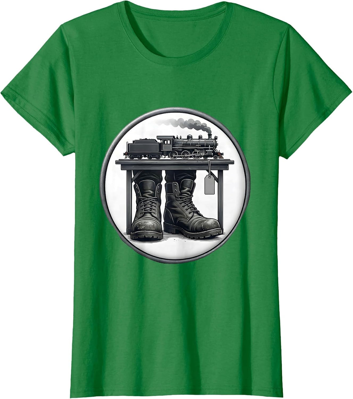 Sealed Boot Train Hobbyist Model Railroad Locomotive Humor T-Shirt - Kelly Green