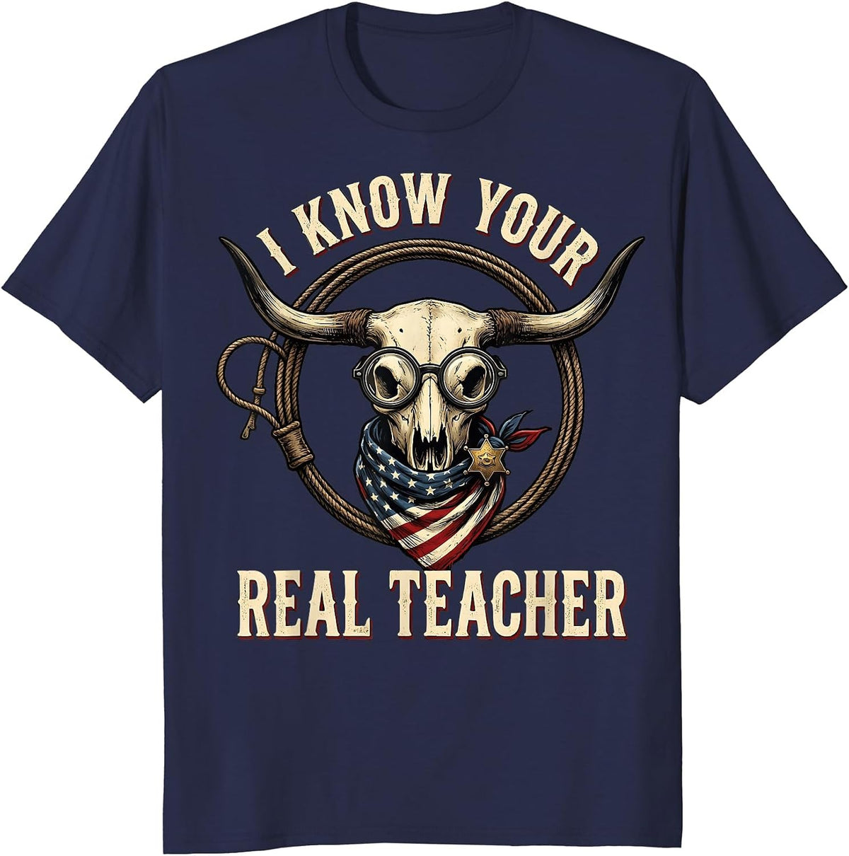I Know Your Real Teacher Substitute Design T-Shirt - Navy Blue