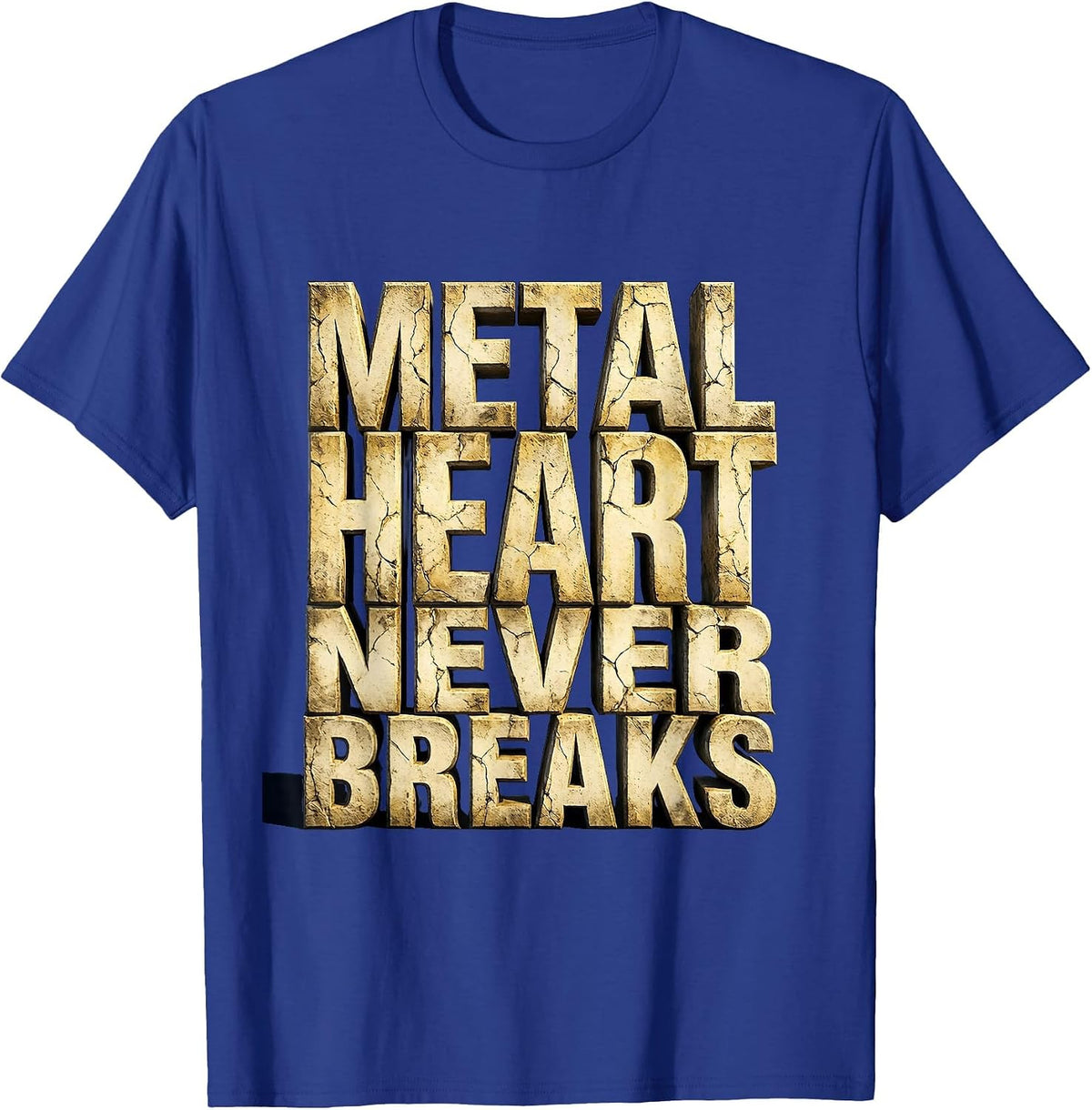 Metal Heart Never Breaks Rock Music Design T-Shirt - Royal Blue