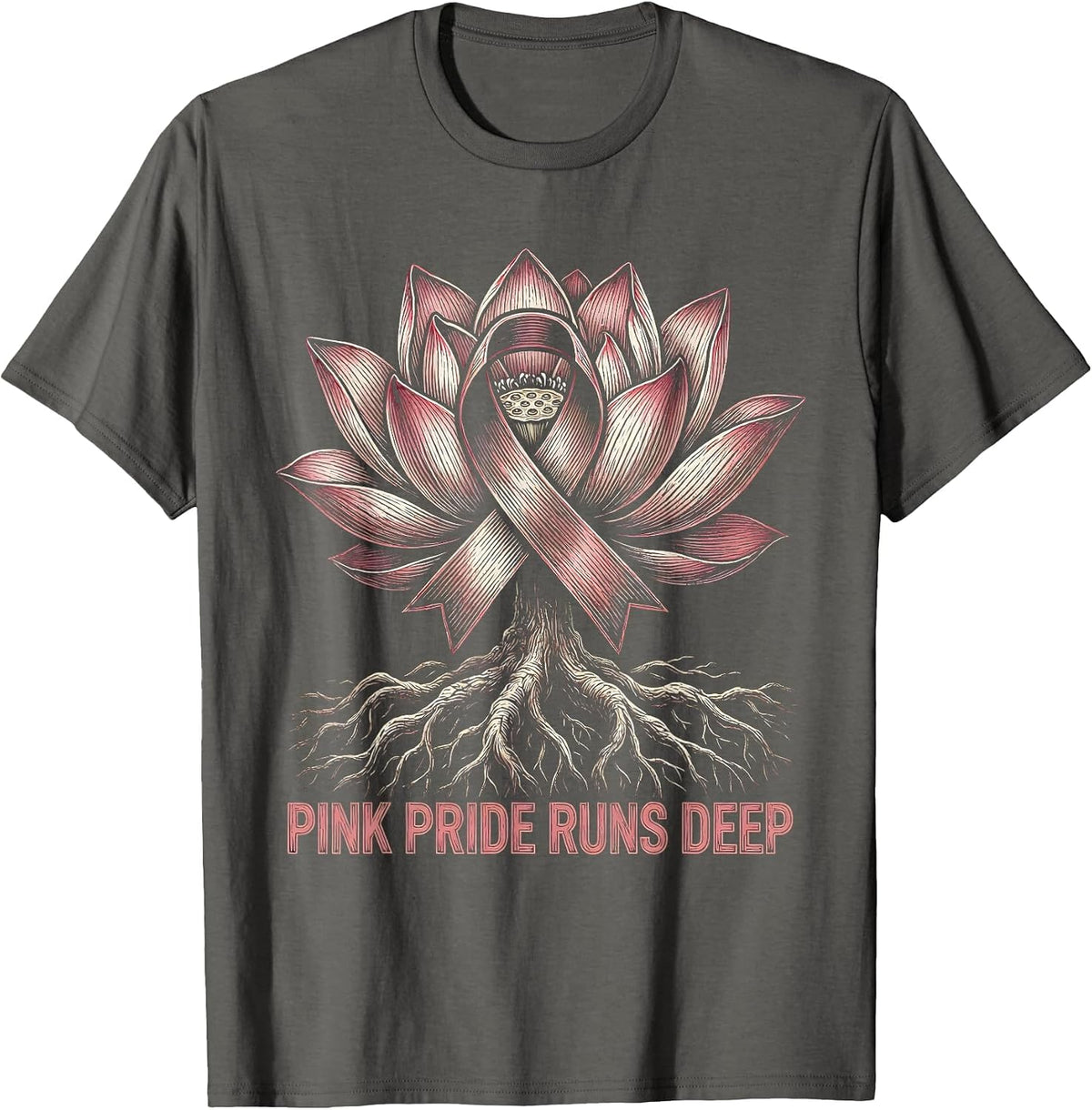 Men's Pink Pride Runs Deep Breast Cancer Awareness T-Shirt - Asphalt Grey