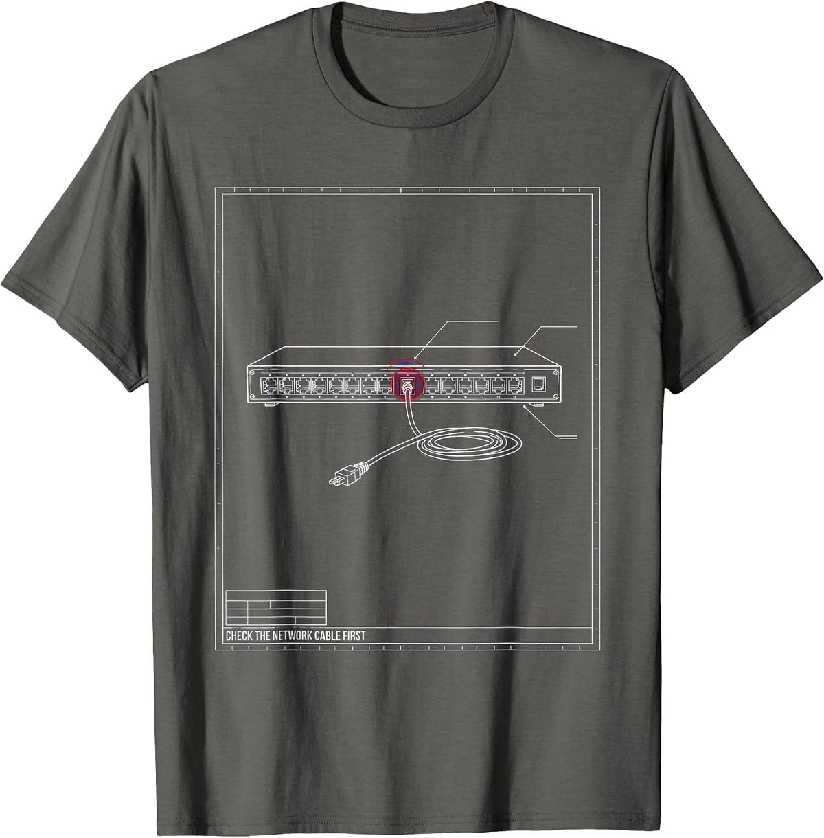 Men's Check The Network Cable First Technical Blueprint IT Support T-Shirt - Asphalt Grey