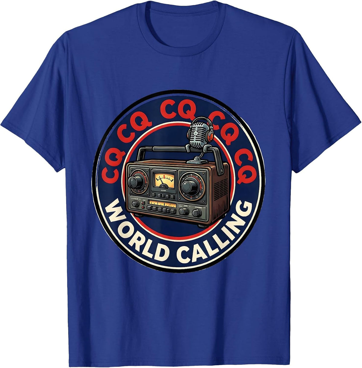 CQ CQ CQ, World Calling Vintage Ham Radio Design T-Shirt - Royal Blue