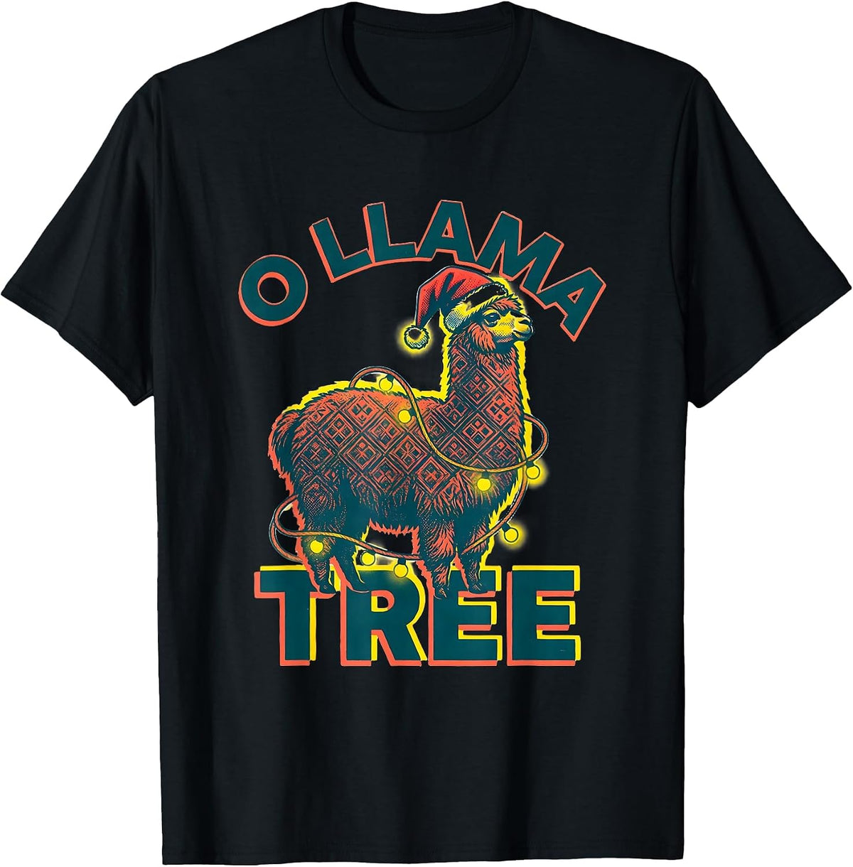 Men's O Llama Tree Funny Llama Lover Christmas Animal Humor T-Shirt - Black