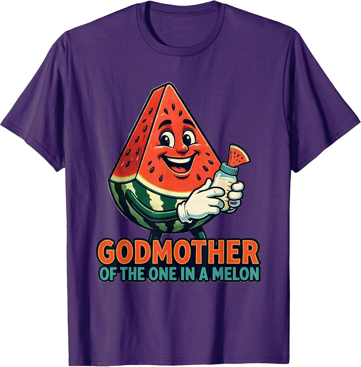 Godmother Of The One In A Melon Retro Watermelon First T-Shirt - Purple