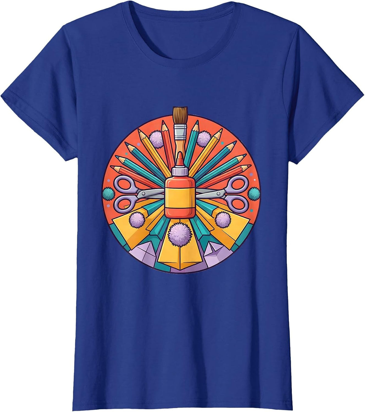 Women's Daycare Teacher Craft Supplies Graphic Tee T-Shirt - Royal Blue