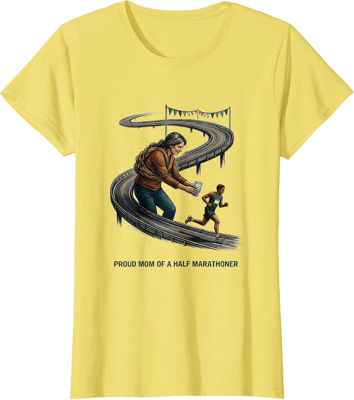 Proud Mom of a Half Marathoner Supportive Marathon Spectator T-Shirt - Lemon Yellow