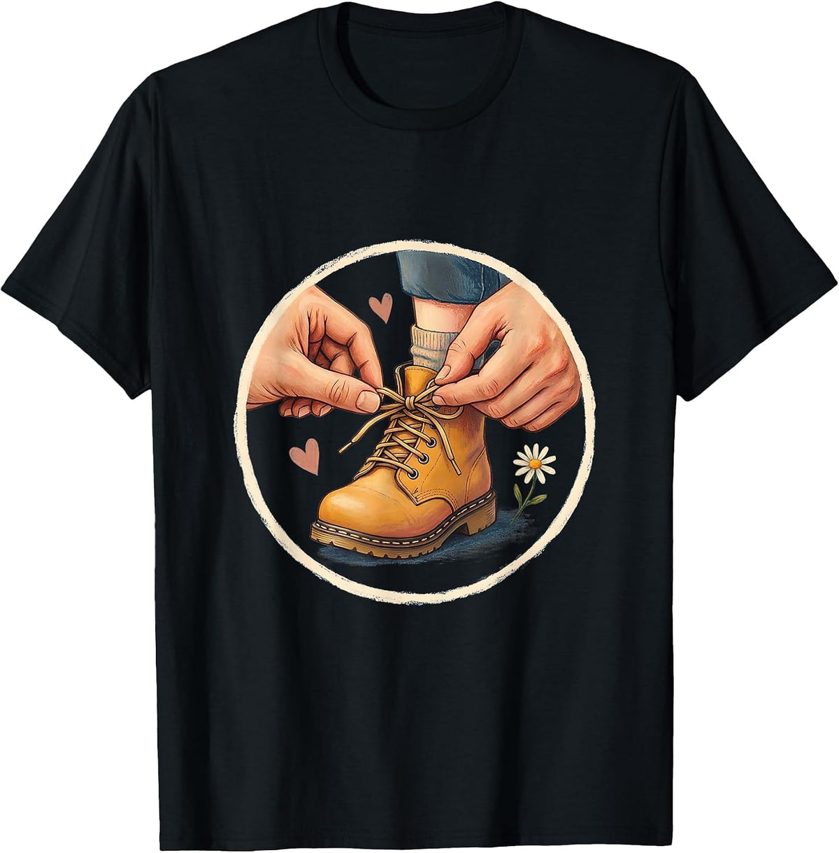 Men's Daycare Teacher Tying Shoelace Graphic T-Shirt - Black