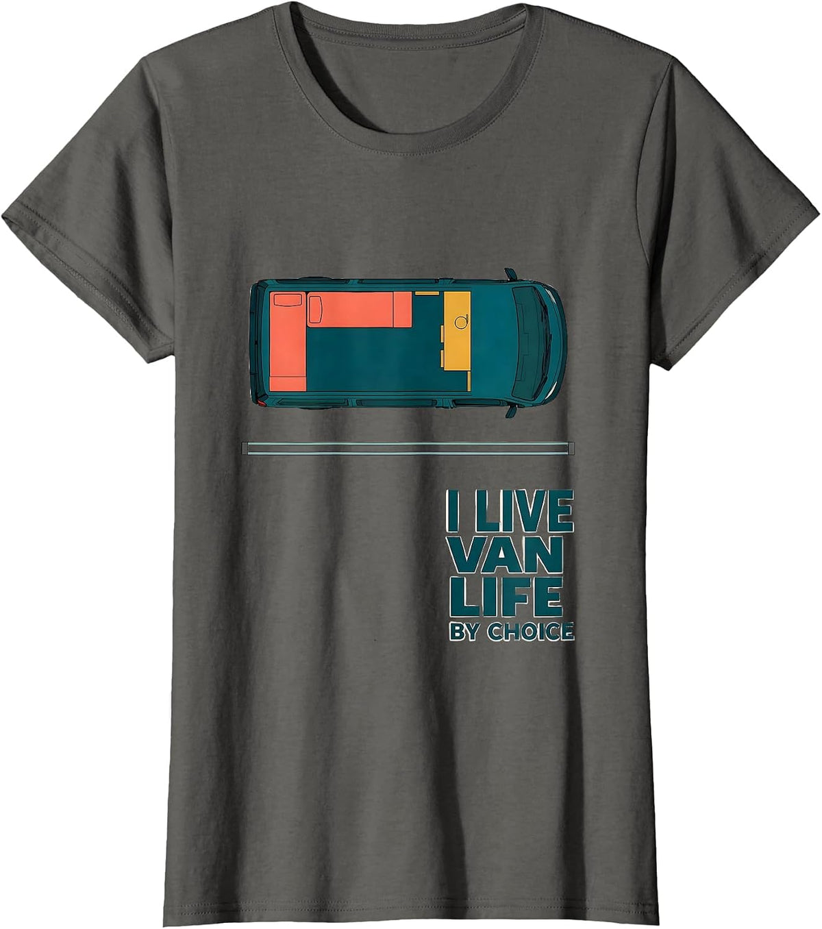 Women's I Live Van Life By Choice Retro Van Dwellers Nomads Gift T-Shirt - Asphalt Grey
