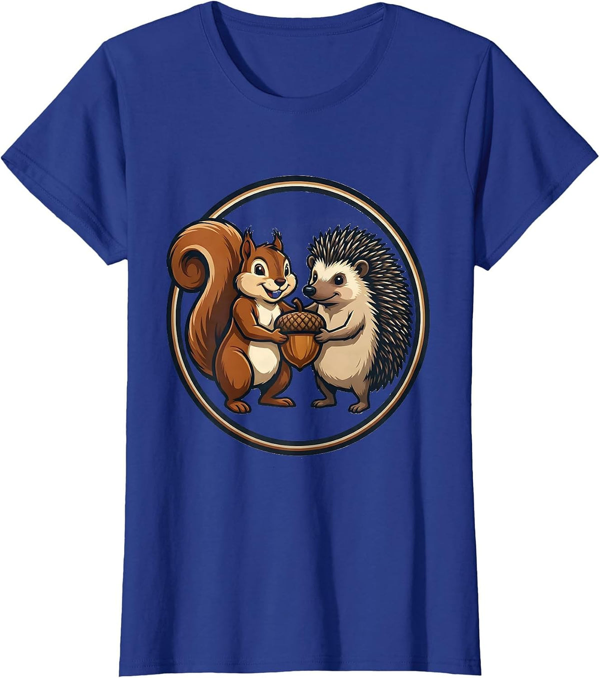 Women's Squirrel And Hedgehog Mascot Friends Novelty Animal Humor T-Shirt - Royal Blue