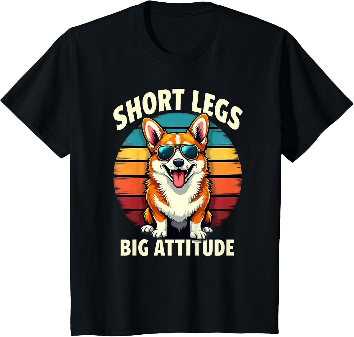 Retro Corgi Sunglasses Short Legs Big Attitude T-Shirt - Black