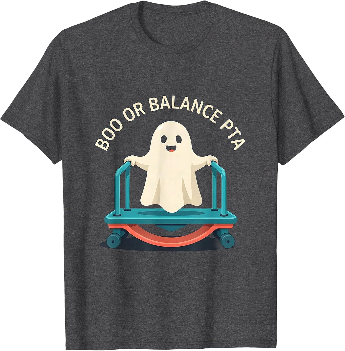 Men's Boo Or Balance PTA Funny Physical Therapy Halloween Trick T-Shirt - Dark Heather Grey