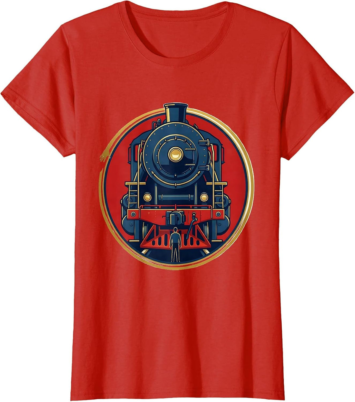 Railway Emblem Locomotive Humor Train Enthusiast T-Shirt - Red