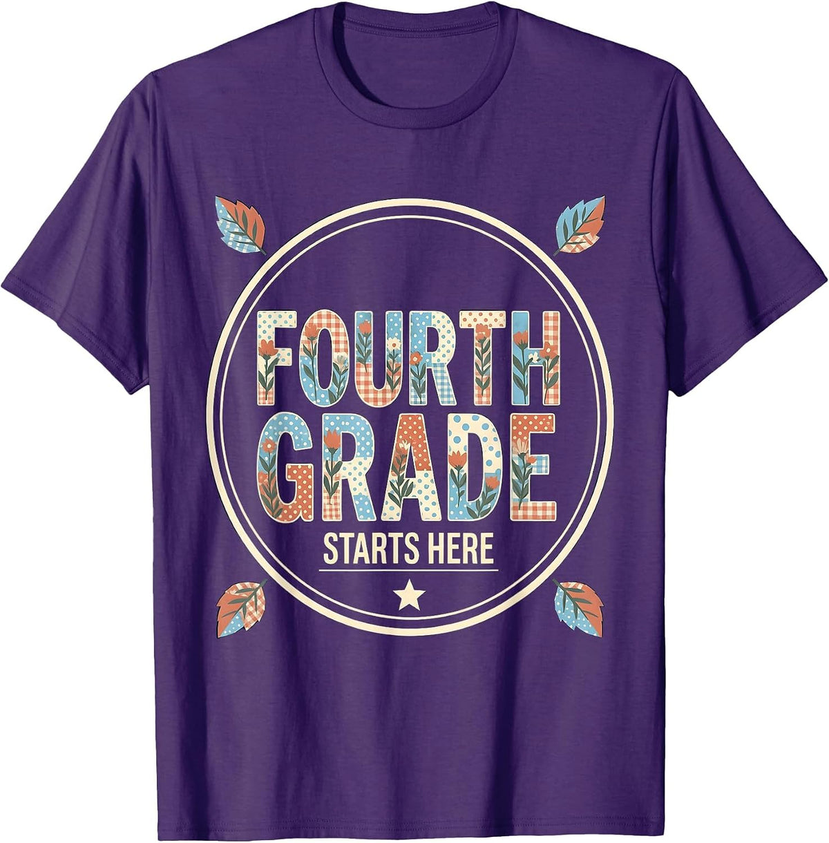 Fourth Grade Starts Here Bold Floral Back To School Teacher T-Shirt - Purple